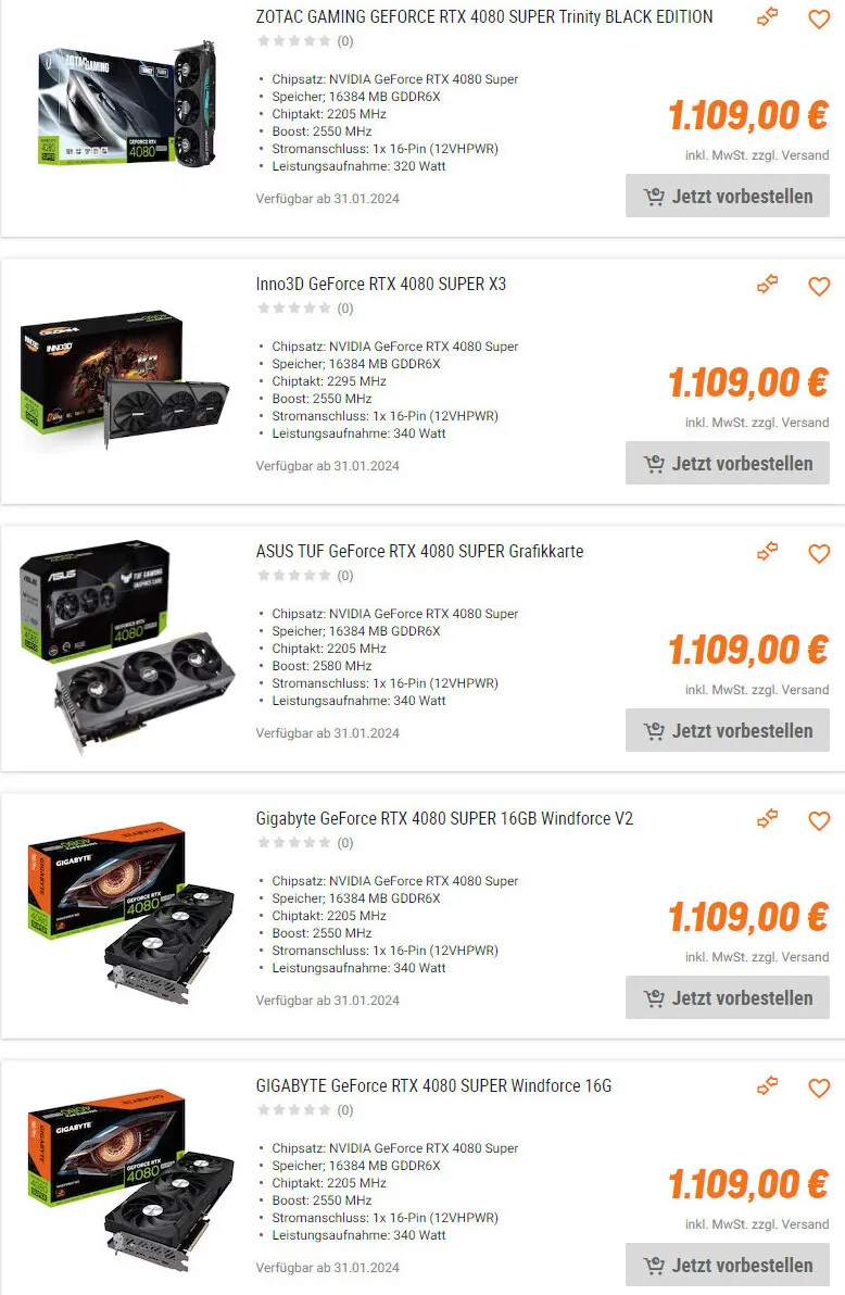 GeForce RTX 4080 SUPER European Pricing Surfaces in Germany Webshop