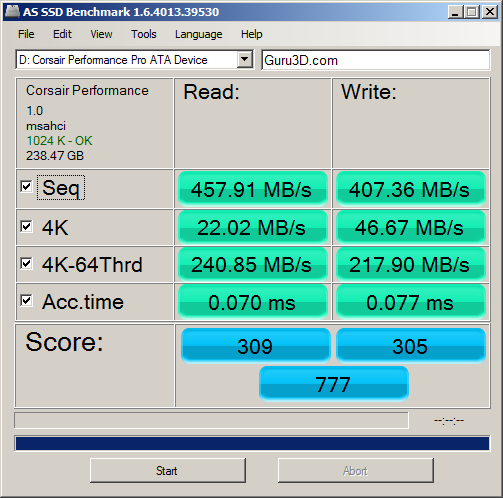 gips Løsne Taxpayer Corsair Performance Pro 256GB SSD review - SSD Performance AS SSD Benchmark
